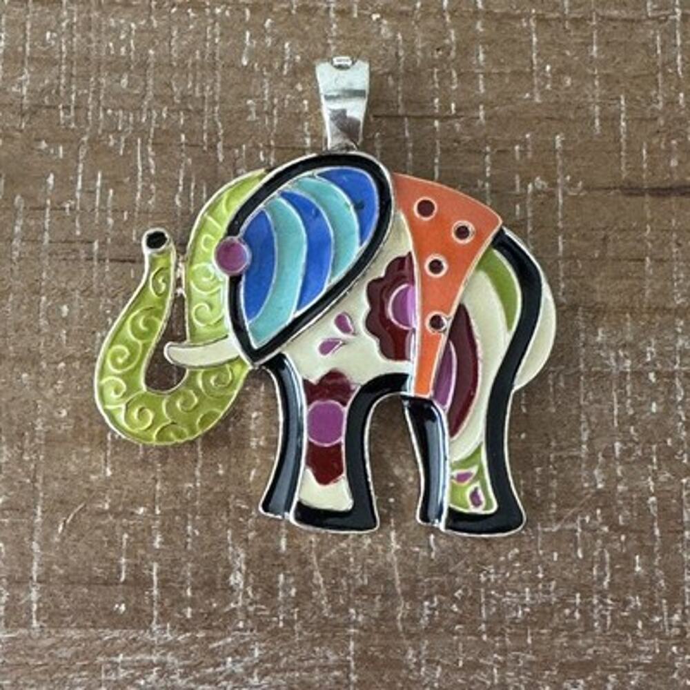 Roman Co Cloisonné Wearable Art Magnetic Elephant Pendant Multicolor Enamel